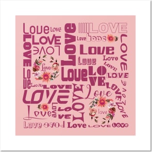 SUNFLOWER LOVE ARTPOGRAPHY - DARK CORAL PINK  FONT TYPOGRAPHY ALL ABOUT LOVE Posters and Art